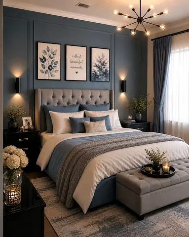 King-size upholstered bed frame with tufted headboard