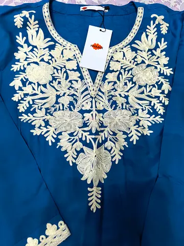 KhaadiBlue embroidered 3 piece 14 large with emb shalwar embroidered chiffon dupata