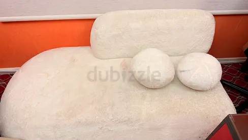Modern White Boucle Chaise Lounge with Round Pillows