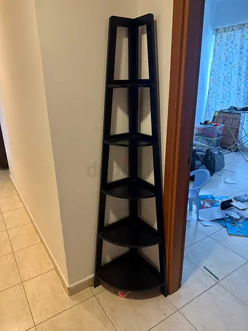 Tall Narrow Corner Shelf Unit - Dark Brown