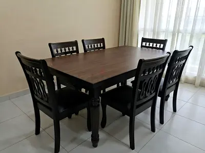 Solid Wood 6-Seater Dining Table Set - Dark Finish