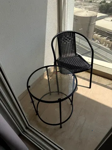 Balcony setup -  Black Wicker Patio Chair with Glass Side Table
