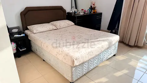 Queen bed frame with mattress and headboard - good condition
