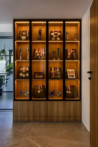 Display Cabinet with Sports Medals, Trophies and Memorabilia