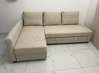 Beige L-shaped Sofa with Storage - Good Condition