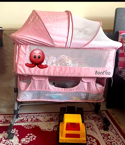 Bonfino Pink Baby Bassinet/Cradle with Canopy and Storage