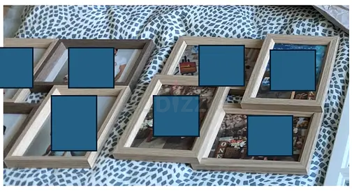 Set of 6 Photo Frames (4 plastic can be horizontal or vertical and 2 wood finish)