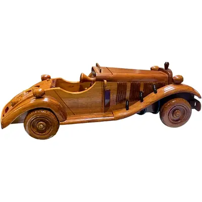 Handcrafted Wooden Vintage Car Model - Decorative Collectible 35cm length