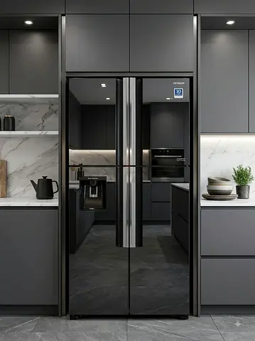 Hitachi Premium Black Glass 4-Door Refrigerator – Elegant Modern Design