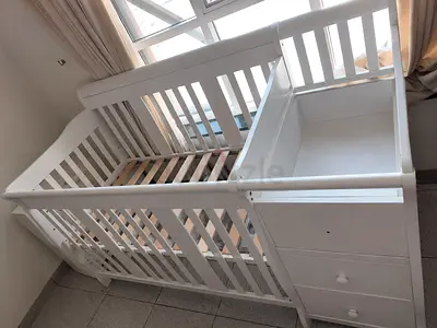 Original price 1500 White Convertible Baby Crib with Attached Dresser/Changer