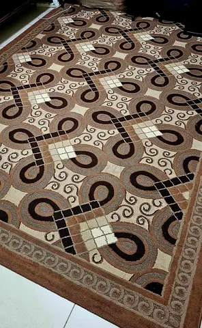 Large Brown Geometric Area Rug - Good Condition