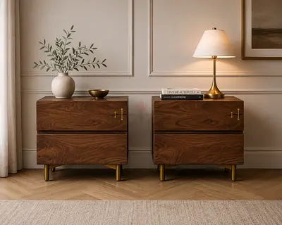 Marina home Pair of Modern Nightstands with Gold Hardware