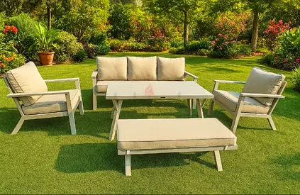 Outdoor 5-piece Garden Sofa Set with Cushioned Seats and Coffee Table