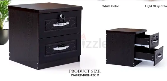 Dark Wood 2-Drawer Bedside Nightstand - 40x40x42cm
