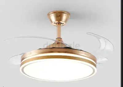 Modern retractable-blade LED ceiling fan with light - gold finish