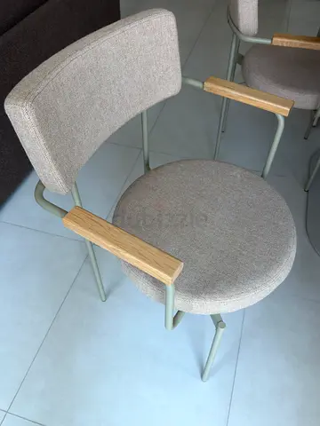 Set of 4 HKLiving designer dining chairs with wooden arm accents - light green and beige