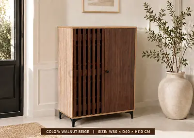 Modern 2-Door Shoe Cabinet – Walnut Beige Shoe Rack