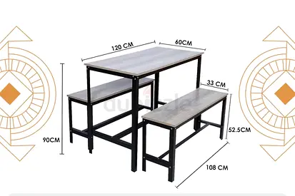 Wooden Dining Table Set with Two Benches - 120x60cm, Industrial Style
