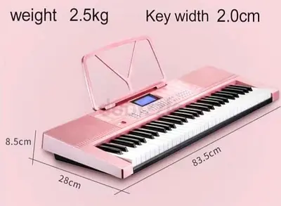 Portable 61-Key Pink Electronic Keyboard with Stand and LCD