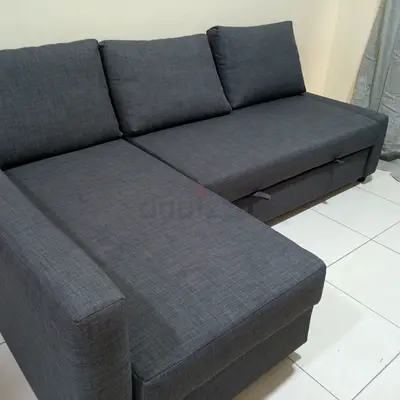 Grey L-shaped Fabric Sofa with Storage - Good Condition