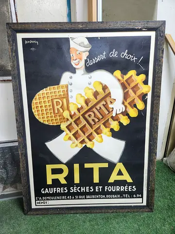 Original 1933 Vintage French Poster by Léon Dupin – "Rita Gaufres" (Framed, 150x110cm)