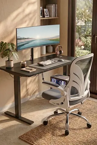 Electric Height-Adjustable Standing Desk with Ergonomic Chair