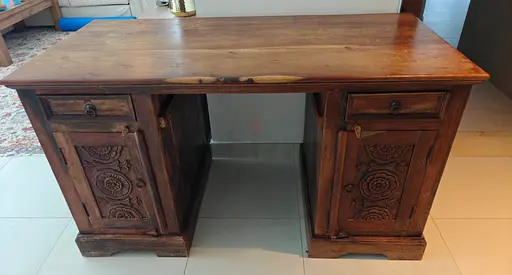 Solid Wood Vintage Desk with Carved Details