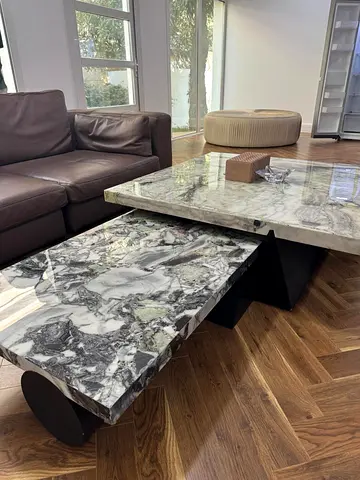 Marble Top Nesting Coffee Tables with Black Base - Set of 2
