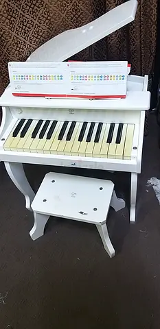 HAPE Kids White Upright Toy Piano with Bench - Good Working Condition