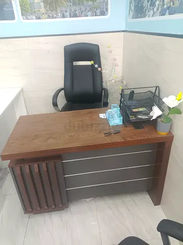 Wooden Office Desk with Leather Executive Chair - Good Condition