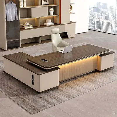 Modern Executive L-Shaped Office Desk with Storage