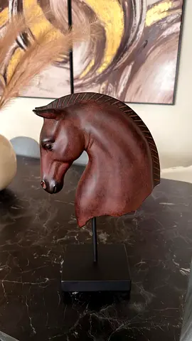 Decorative Wooden Horse Head Sculpture on Stand - Brown