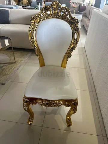 Ornate Gold Frame Accent Chair with White Upholstery