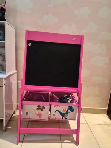 Pink Kids Double-Sided Art Easel with Storage Bins