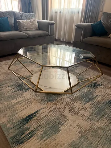 Glass Top Geometric Gold Coffee Table (Hexagonal) - Good Condition