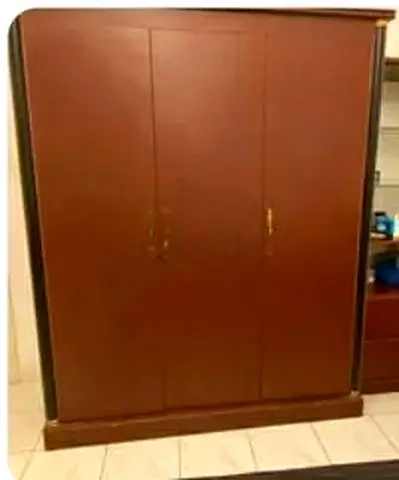 Solid Wood Wardrobe with Side Shelves and Drawers - Good Condition