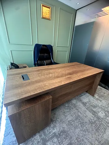 Solid Wood Executive Office Desk - Large L-Shape Workstation