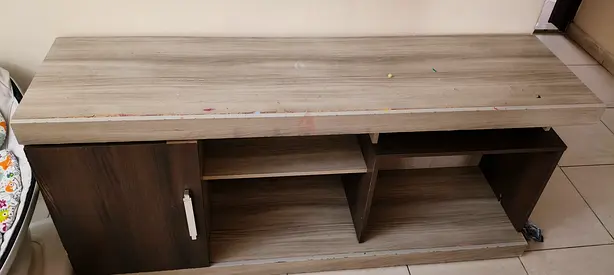 Wood-tone TV Entertainment Cabinet with Storage Shelves