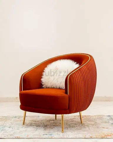 Modern Rust Orange Velvet Accent Armchair with Gold Legs