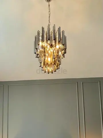 Modern tiered crystal chandelier pendant light, good condition