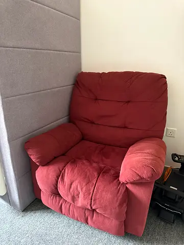Single red fabric armchair - comfortable, good condition