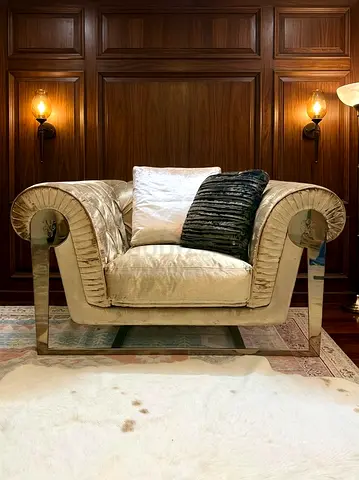 Visionnaire Cavalli Large Plush Velvet Accent Armchair with Chrome Legs