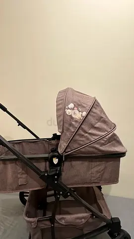 Grey Baby Stroller with Carrycot and Storage Basket