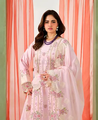 Light Pink Embroidered Traditional Women unstiched loaded embroidered 3 piece ramsha brand
