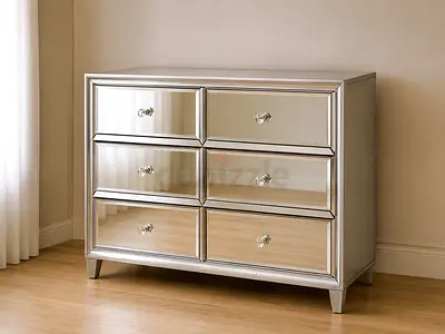 Silver Mirrored 6 Drawer Chest