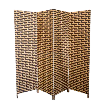 4-Panel Folding Room Divider / Privacy Screen – Brown Woven Pattern
