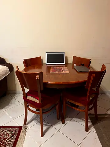 Solid Wood Round Dining Table with 4 Chairs - Classic Design