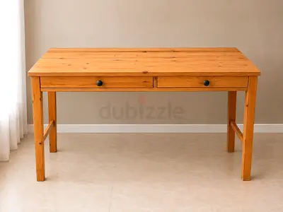 Solid Wood Dining/Study Table with 2 Drawers - Natural Finish