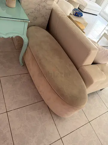 Beige Velvet Oval Ottoman / Footstool - Good Condition