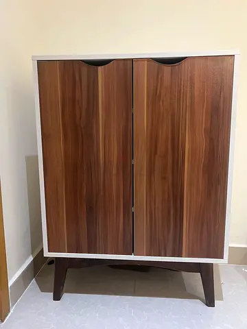 Strong Two-Door Shoe Cabinet with Walnut Finish - Used Like New